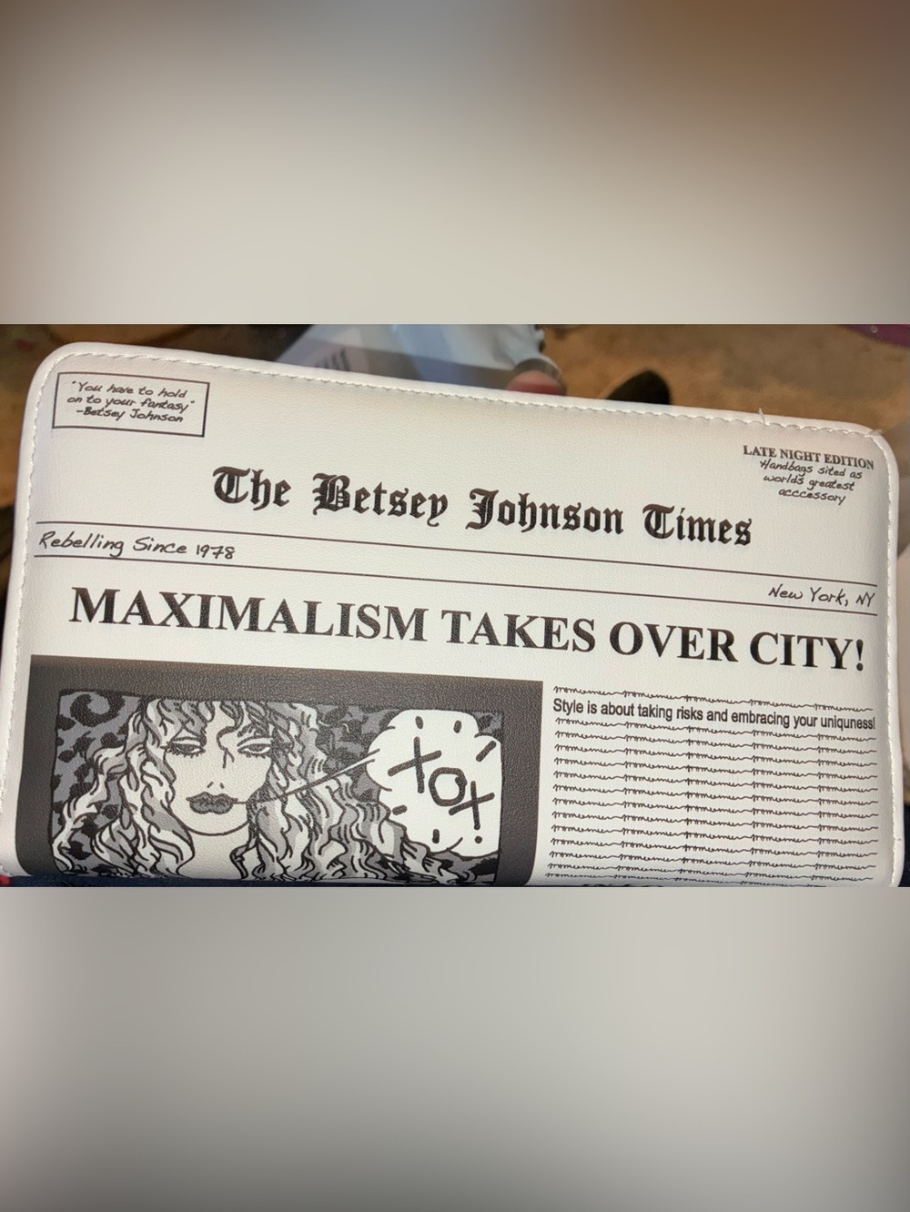 BETSEY JOHNSON Read All About It Newspaper-Theme Glam Oversized Wristlet NEW NWT - Picture 11 of 16